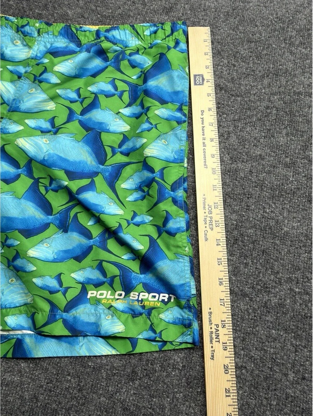Y2K Polo Sport Ralph Lauren Fish Print Swim Trunks Men’s M Green Blue Resort